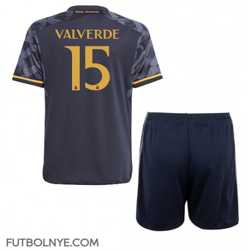 Camiseta Real Madrid Federico Valverde #15 Visitante Equipación para niños 2023-24 manga corta (+ pantalones cortos)